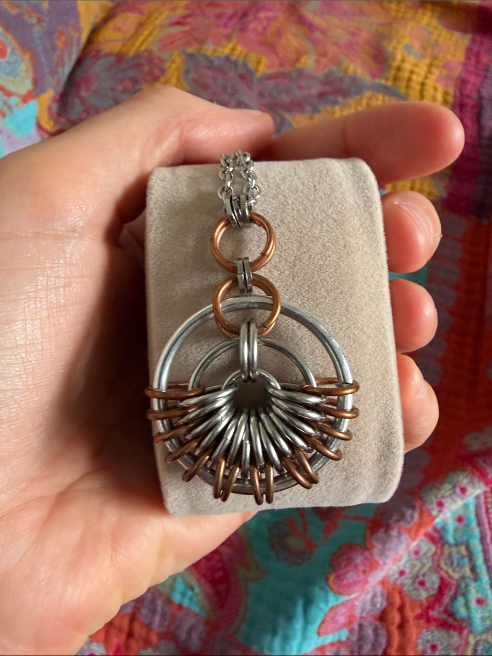 Artisan Silver and Copper Layered Ring Pendant Necklace